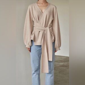 The Curated Cashmere Wrap Sweater in Wheat